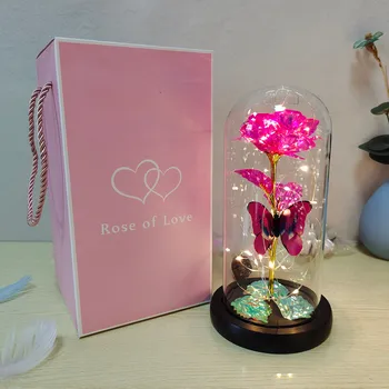 Mākslīgās Rožu Ziedi LED Gaismas Skaistumu Zvērs, Stikla Vāks Kāzu Mājās Ziemassvētku Dekori Māte Valentīna Diena Dāvanas